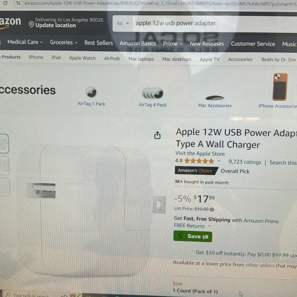 Apple 12 W USB power adapter, type a wall charger.